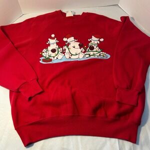 Vintage Lee Sweatshirt XL Red Christmas Dogs Lights Crewneck Pullover Sweatshirt